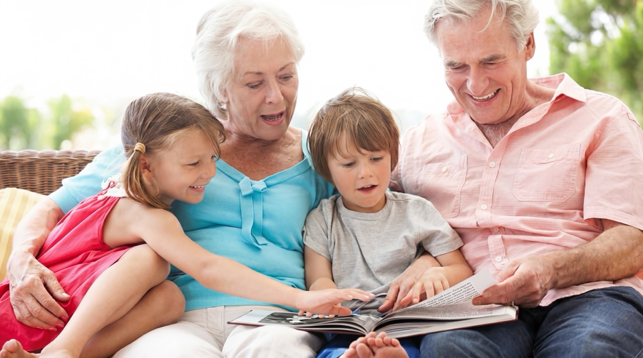 Adult grandchild giving gift to surprised grandmother